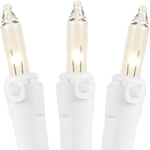 50 100 Bulb 6-Inch Commercial Novelty Lights Feet Incandescent Mini Light String, Clear with Spacing on White Wire, UL