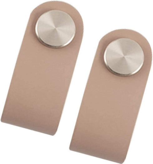 2Pcs Genuine Leather Dress Drawer Pull Loop Handles - Modern Cabinet Knobs with Screws for Home Office (Natural)