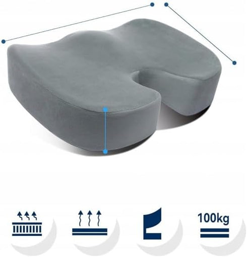 RESTEQ Tailbone 45x36 cm Orthopedic U-Shaped Seat Cushion for & Pressure Relief, Portable Memory Foam Pad, Non-Slip