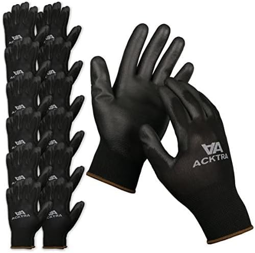 Ultra-Thin PU Safety WORK GLOVES 12 Pairs, Large, WG002 Black/Black