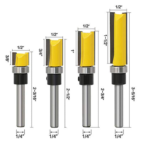 4Pcs Pattern Flush Trim Router Bit Set, 1/4 inch Shank Template Router Bits by CHoiKWong (1/2 inch Cutting Diameter)