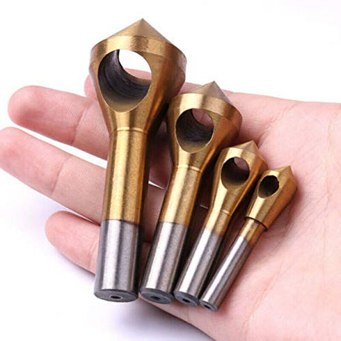 TJP 4pcs Chamfer Countersink Deburring Drill Bit, Crosshole Cutting Metal Wood Tools