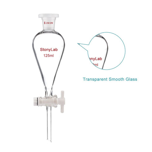stonylab Borosilicate Glass 125 ml Heavy Wall Conical Separatory Funnel with 24/29 Joints and PTFE Stopcock