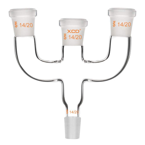 XCD Borosilicate Glass 4-Way Claisen Adapter with 14/20 Joints for Laboratory Distillation