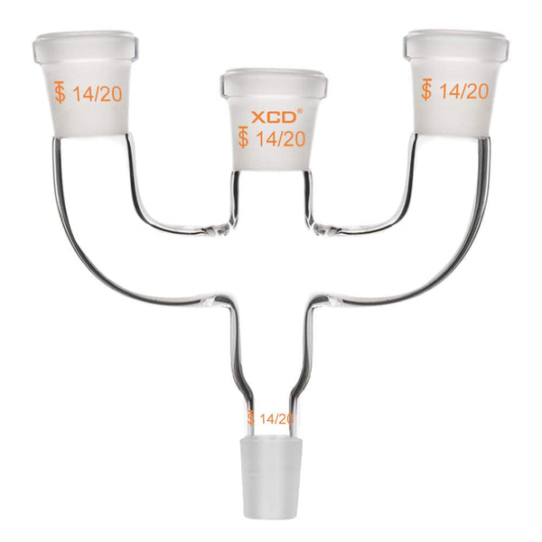 XCD Borosilicate Glass 4-Way Claisen Adapter with 14/20 Joints for Laboratory Distillation