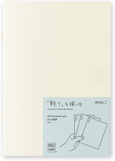 Midori 15305006 A5 Light Notebook, Square Ruled, Set of 3