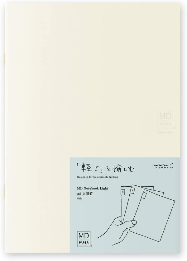 Midori 15305006 A5 Light Notebook, Square Ruled, Set of 3