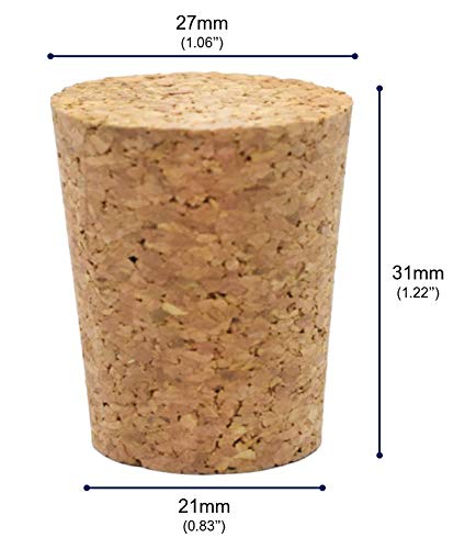 EISCO 10PK Cork Stoppers, Size #11, 21mm Bottom, 27mm Top, 31mm Length, Tapered Natural Bark Material