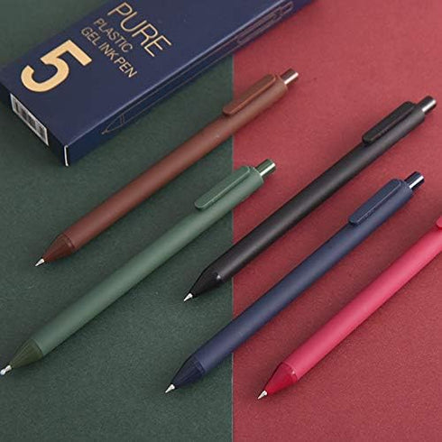 NINGSA Pure Retractable Gel Ink Pens, Retro Colored Ink, 0.5mm Extra Fine Point, 5-Pack