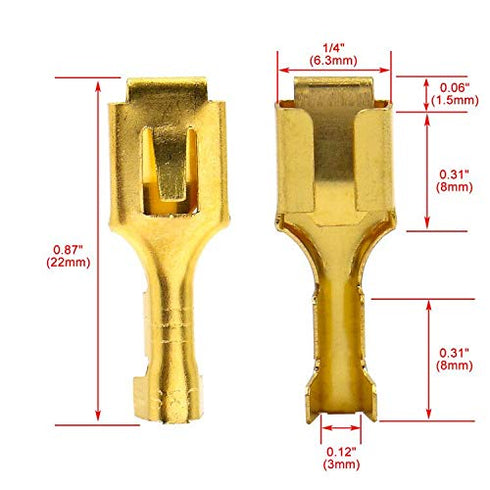 Baomain 1/4 inch Female Spade Quick Splice Crimp Terminals, Non Insulated, Pack of 100