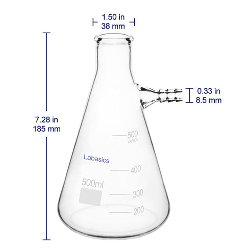 Glass Filtering Flask, 500 ml Heavy Wall Borosilicate, Bolt Neck with Tubulation