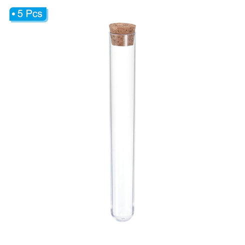 PATIKIL 30ml Clear Plastic Test Tubes with Cork Stoppers, 5Pcs 150x20mm for Lab Use, Candy Storage