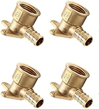 (Pack of 4) EFIELD Pex Fitting, 1/2 Inch x 1/2 Inch Female NPT Drop-Ear Elbow Brass