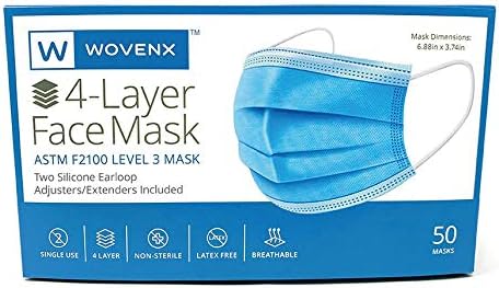 FDA Registered, ASTM Level 3 Face Mask, Pleated, Blue, 4 Ply-50 Pack