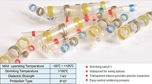 Wire Connector Solder Seal Heat Shrink Electrical Butt Connectors, Insulated Marine Waterproof Automotive Copper Splice