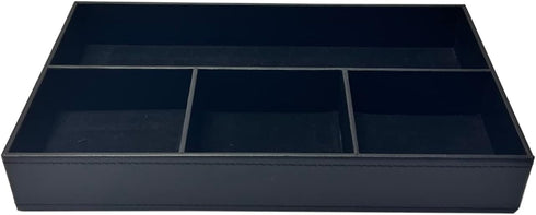 UnionBasic Flat Leather Desk Drawer Tray, 4-Slot Stationery Organizer Storage Box for Pens and Gadgets (Black)