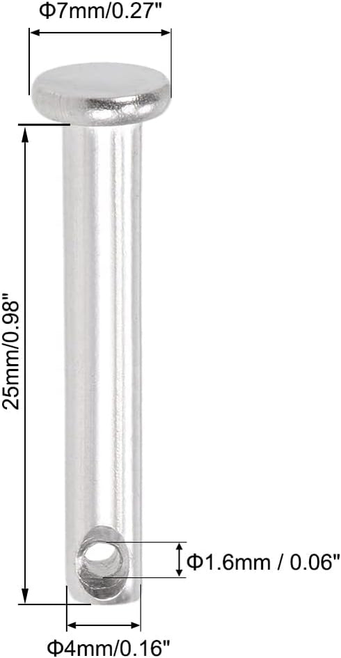 uxcell Single Hole Clevis Pins, 4mm X 25mm Flat Head 304 Stainless Steel Link Hinge Pin, 20Pcs