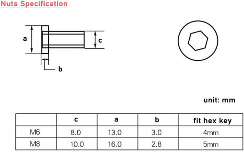 binifiMux 10-Pack M6 x 10mm Rivet Hex Socket Head Cap Connecting Bolt and Barrel Nut for Furniture