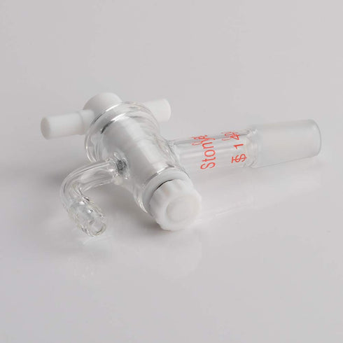 StonyLab Vacuum Flow Control Adapter with PTFE Stopcock - 14/20 Joint and Bent Hose Connection for Lab Supply