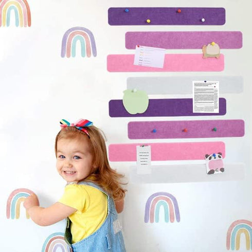 Vuzvuv 8Pcs Purple Rose Cork Board Strips with 50 Pushpins & Sticky Notes, Self-Adhesive Bulletin Board