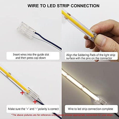 2-Pin 8mm COB LED Strip to Wire Connector, Unwired Clips Solderless Adapter for High Density LED Strip Lights