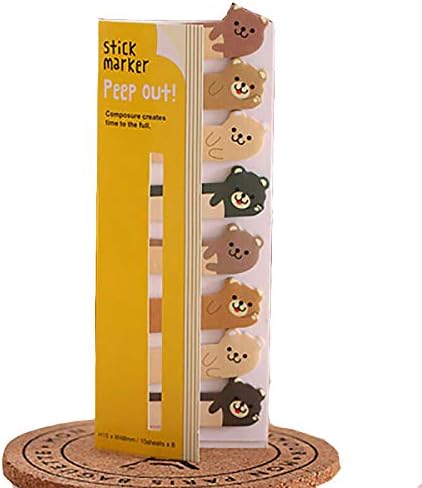 Cute Animals Shape Stickers, 6pcs Stationary Set, Brown Bear Self-Stick Tab Note Pads for Office School