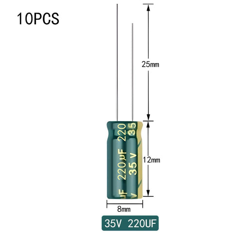Laimiaoxian 10pcs 35V 220UF High Frequency Low Resistance Capacitors Long Life High Temperature Resistant Aluminum