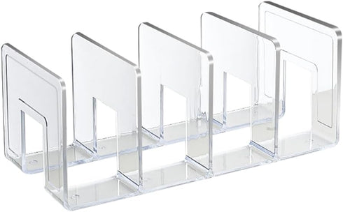 Qsvbeeqj 4 Acrylic Book End for Shelves Compartments Book End Desk Book Stopper Magazine Stand Space Saving Book