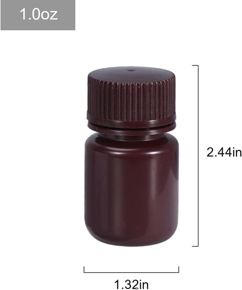1 oz Wide Mouth Lab Reagent Bottle, Laboratory Grade Chemical Container, Sealed Leak-proof Amber HDPE Bottle, Pill Bottle, Water Sample Bottle(5 Pcs) by UMETASS