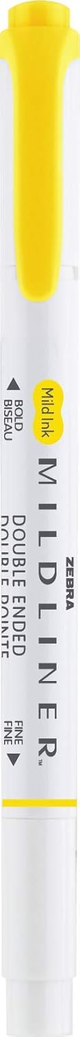 Zebra Pen Mildliner Double-Ended Highlighter Marker Set, 12-Pack, No Bleed Mild Lemon Yellow Ink, Broad & Fine Tips