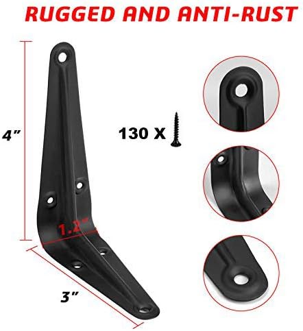 20 Pack 4 3 Inch 60 lbs x Heavy Duty Black Metal Floating Shelves Brackets, L Bracket Corner Brace Support, Wall Mount