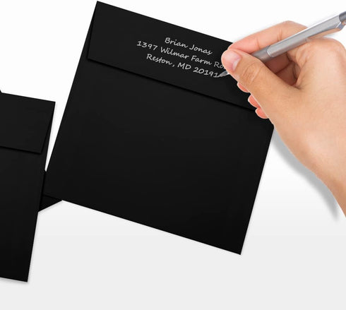LUXPaper Square Invitation Envelopes | 6 1/4" x 6 1/4" | Black Linen | Peel & Press | 80lb. Text | 50 Qty