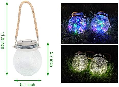 KIMI HOUSE 2 Pack Hanging Solar Powered LED Lights,Cracked Glass Ball Light, Waterproof Outdoor Christmas Decorative