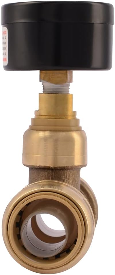 SharkBite 3/4 Inch Pressure Gauge Tee, Push to Connect Brass Plumbing Fitting