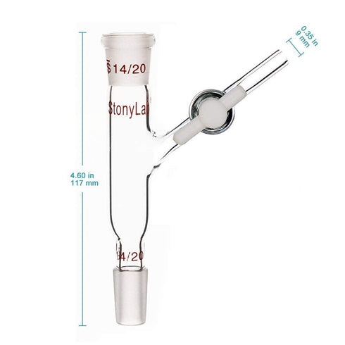 stonylab Glass Connecting Adapter with PTFE Stopcock, Borosilicate Glass 14/20 Flow Control Adapter