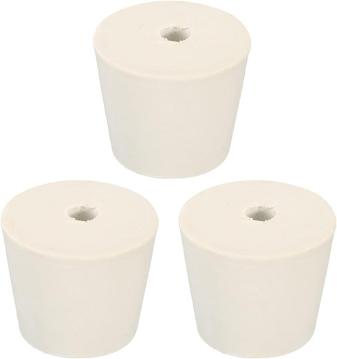 MECCANIXITY Rubber Tapered Plug 28mm to 37mm with 8mm Hole for Test Tubes, White, 3 Pieces