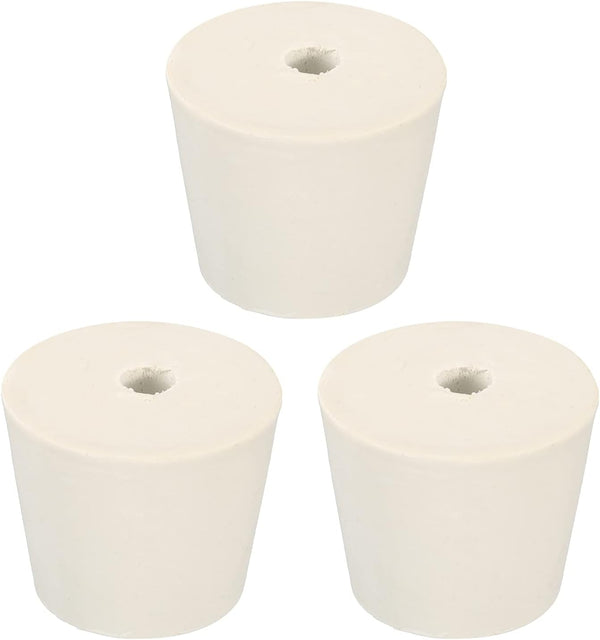 MECCANIXITY Rubber Tapered Plug 28mm to 37mm with 8mm Hole for Test Tubes, White, 3 Pieces