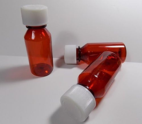 Graduated Ovals 1 Ounce Plastic Amber Medicine-Travel RX Bottles w/Caps - 10 Pack - Perfect for Travel