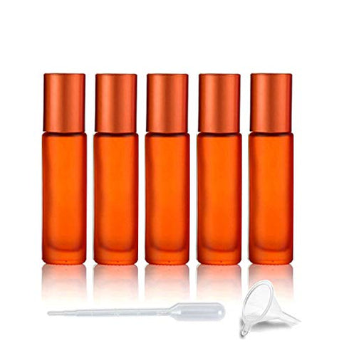 5 Pack 10ml Colorful Frosted Glass Roll On Bottles, Empty Essential Oil Glass Roller Bottle with Stainless Steel Roller