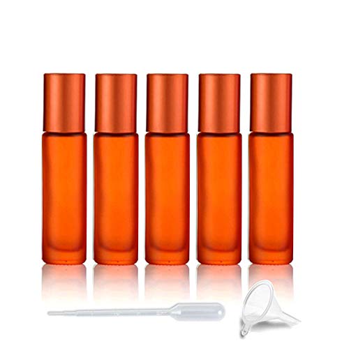 5 Pack 10ml Colorful Frosted Glass Roll On Bottles, Empty Essential Oil Glass Roller Bottle with Stainless Steel Roller