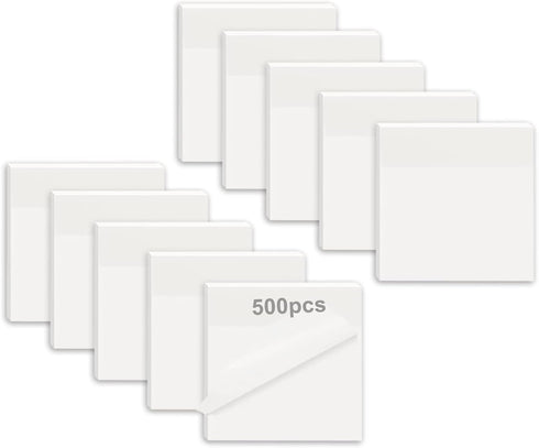 MIUTME 500 Pcs Transparent Sticky Notes, White Clear Sticky Notes, Waterproof Self-Stick Note Pads 3x3 Inch