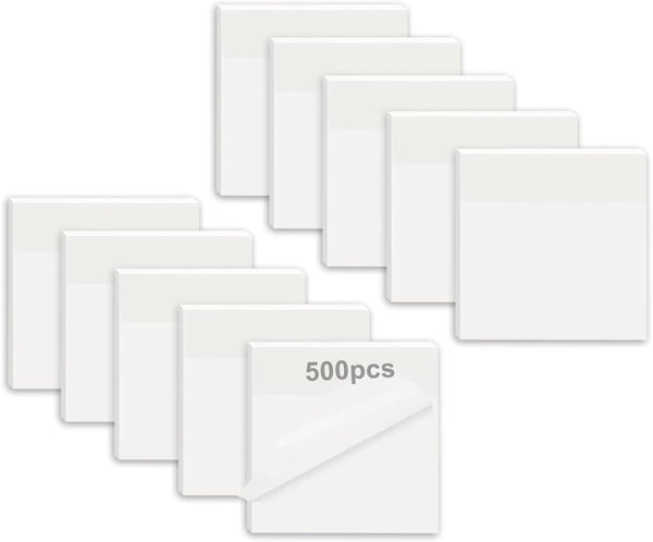 MIUTME 500 Pcs Transparent Sticky Notes, White Clear Sticky Notes, Waterproof Self-Stick Note Pads 3x3 Inch