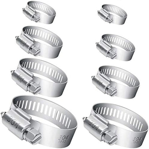 Selizo 40Pcs Hose Clamp, 7 Sizes Adjustable Pipe Tube Clamps, 304 Stainless Steel Hose Clips