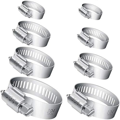 Selizo 40Pcs Hose Clamp, 7 Sizes Adjustable Pipe Tube Clamps, 304 Stainless Steel Hose Clips
