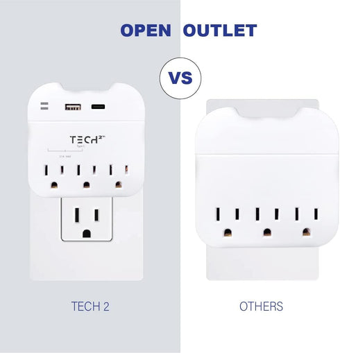 Tech2 3-Outlet Surge Protector Power Strip with 2 USB Charging Ports, ETL Certified Adapter for Home, School, or Office