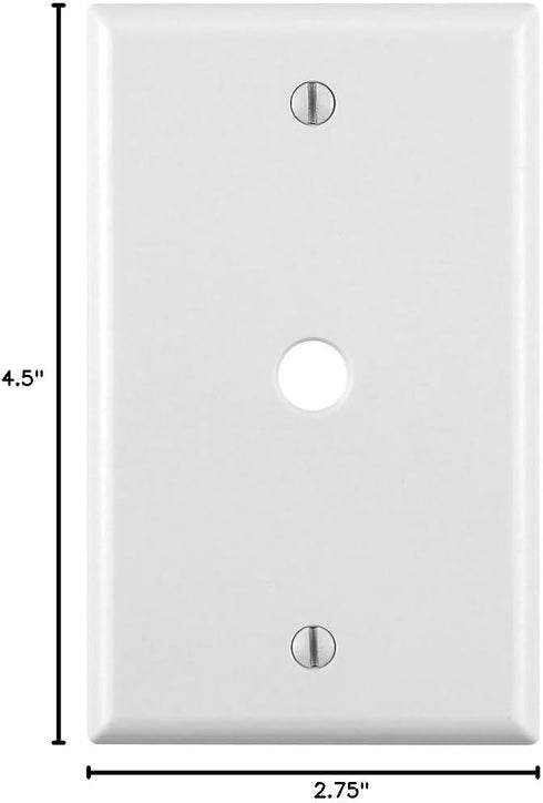 1-Gang .406 Inch Thermoset, 88013, Leviton Hole Device Telephone/Cable Wallplate, Standard Size, Box Mount, White