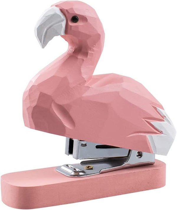 Wooden Animal Stapler, Flamingo Desktop Stitcher Art Figurine for School Office Stationery