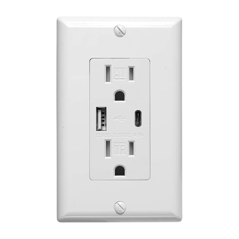 USB Charger and Receptacle Outlet, 4.8A 120V Wall Charging Ports, Fast-Charging Electrical Ports, Cover Plate Included