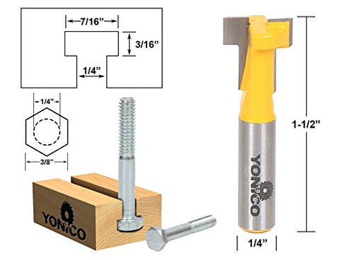 3 Set 1/4-Inch 14392q YONICO T Track T Slot Router Bit Bit Shank