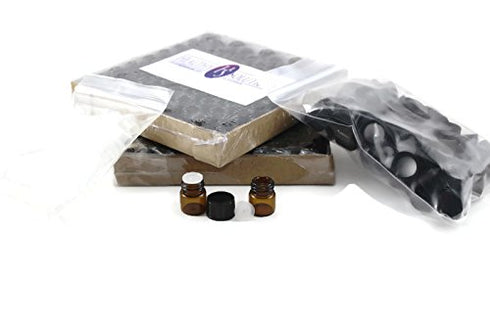 1/4 Dram (1ml) AMBER Glass Vial (144) - Flat Black Screw Cap with Orifice Reducer and Seal - Pack of 144
